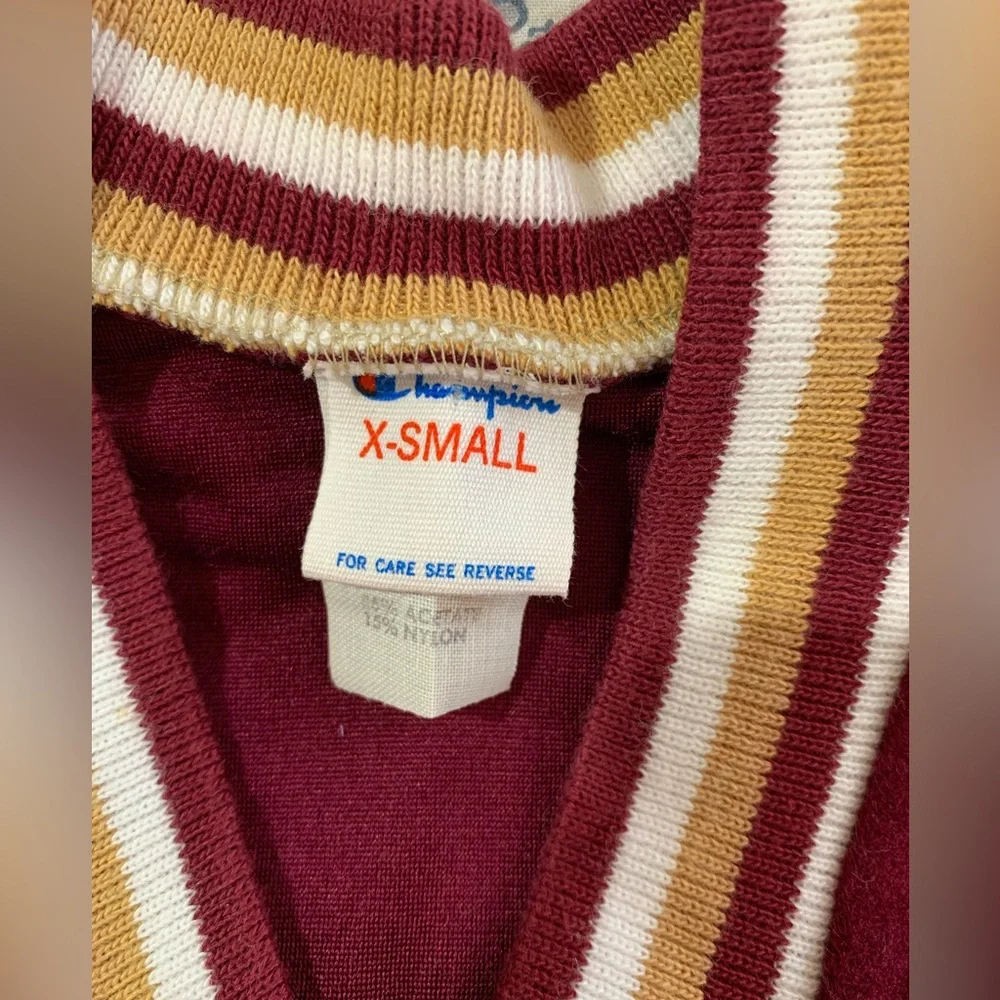 Vintage Champion Velour Velvet Burgundy‎ Tan Sweatshirt Size XS